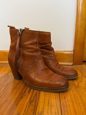 Acne Cognac Leather Ankle Pistol Booties